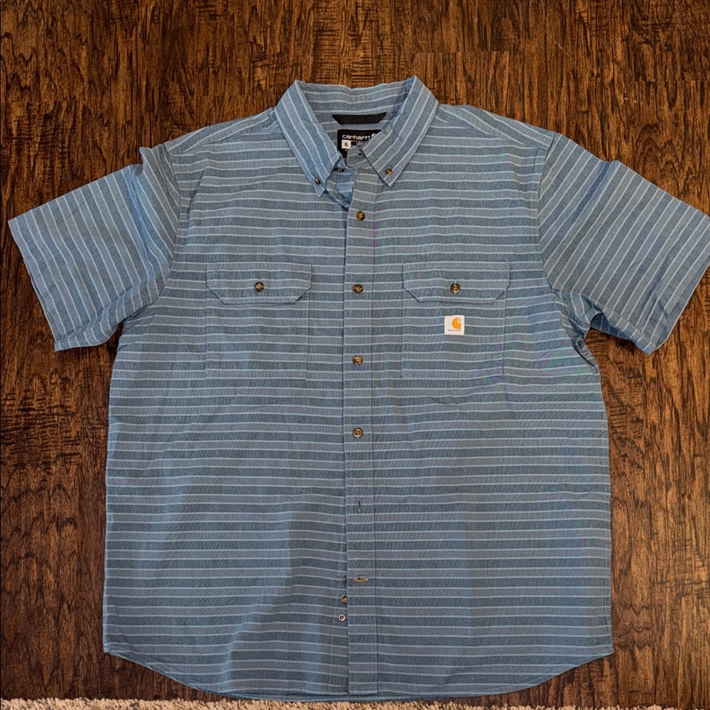 Carhartt Men's Short-Sleeve Button-Down Shirt in Light Blue Stripe
